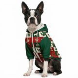 Dog Zip-Up Hoodie - Boston Terrier Christmas Patchwork