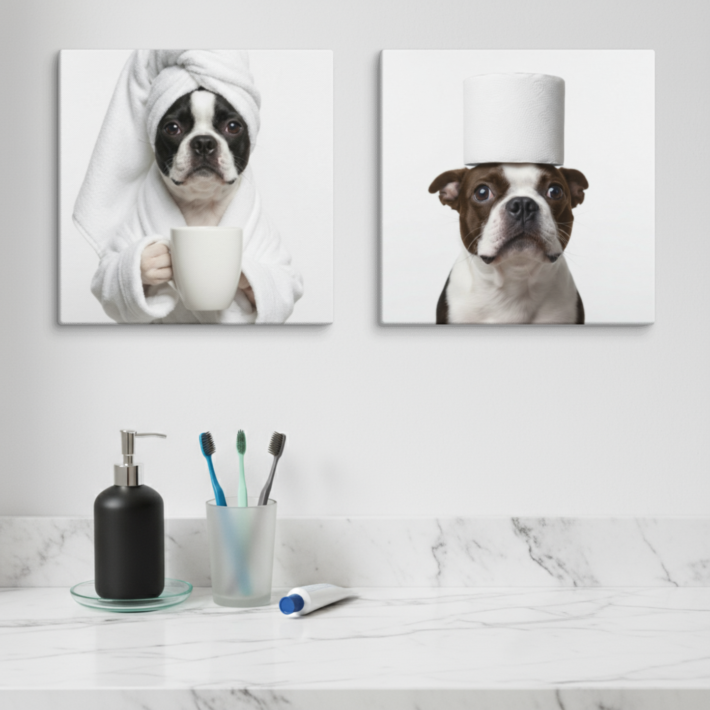 Custom Dog Bathroom Portrait from Your Dog's Photo Canvas