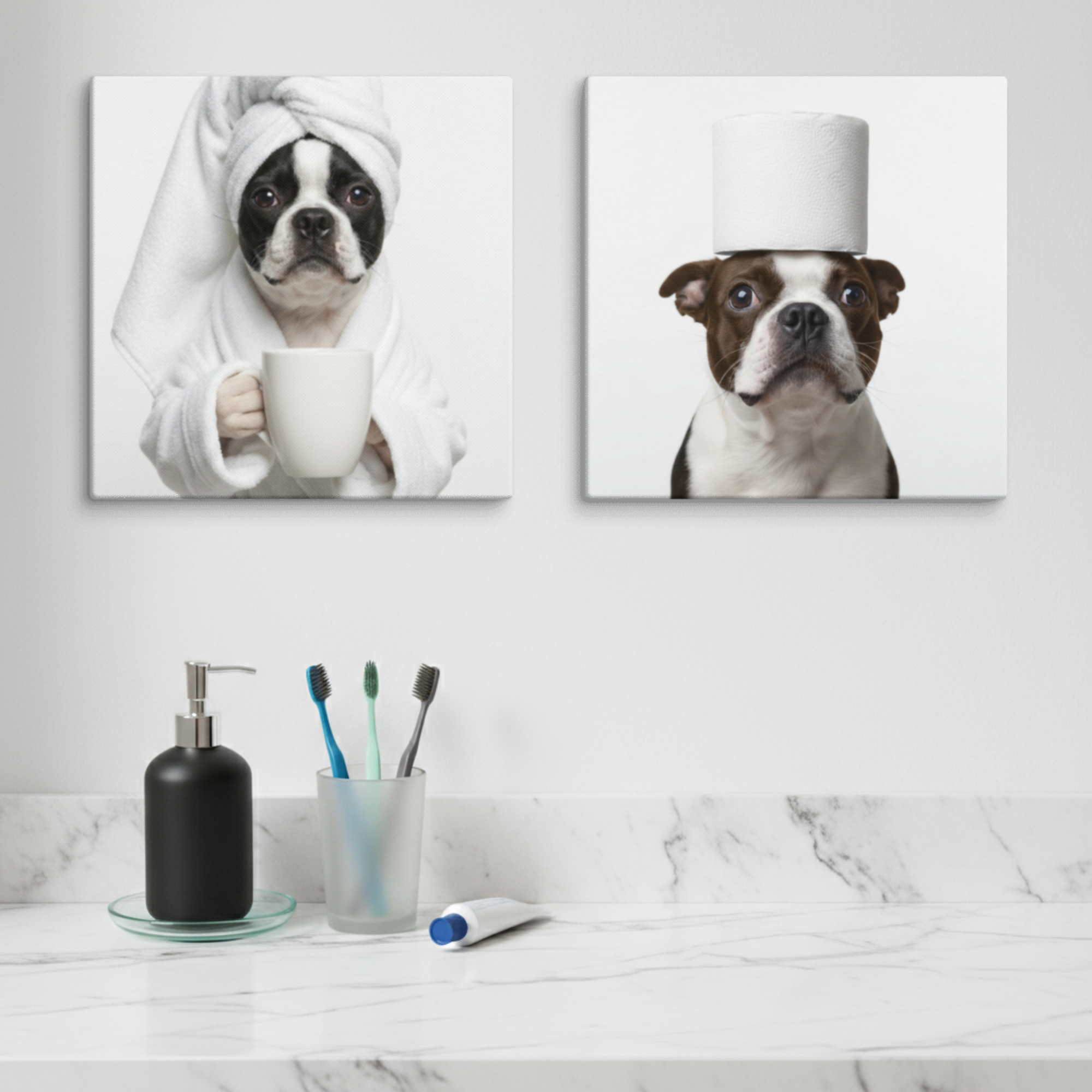 Custom Dog Bathroom Portrait from Your Dog's Photo Canvas
