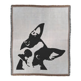 Boston Terrier Dog Head Tilt Woven Blanket