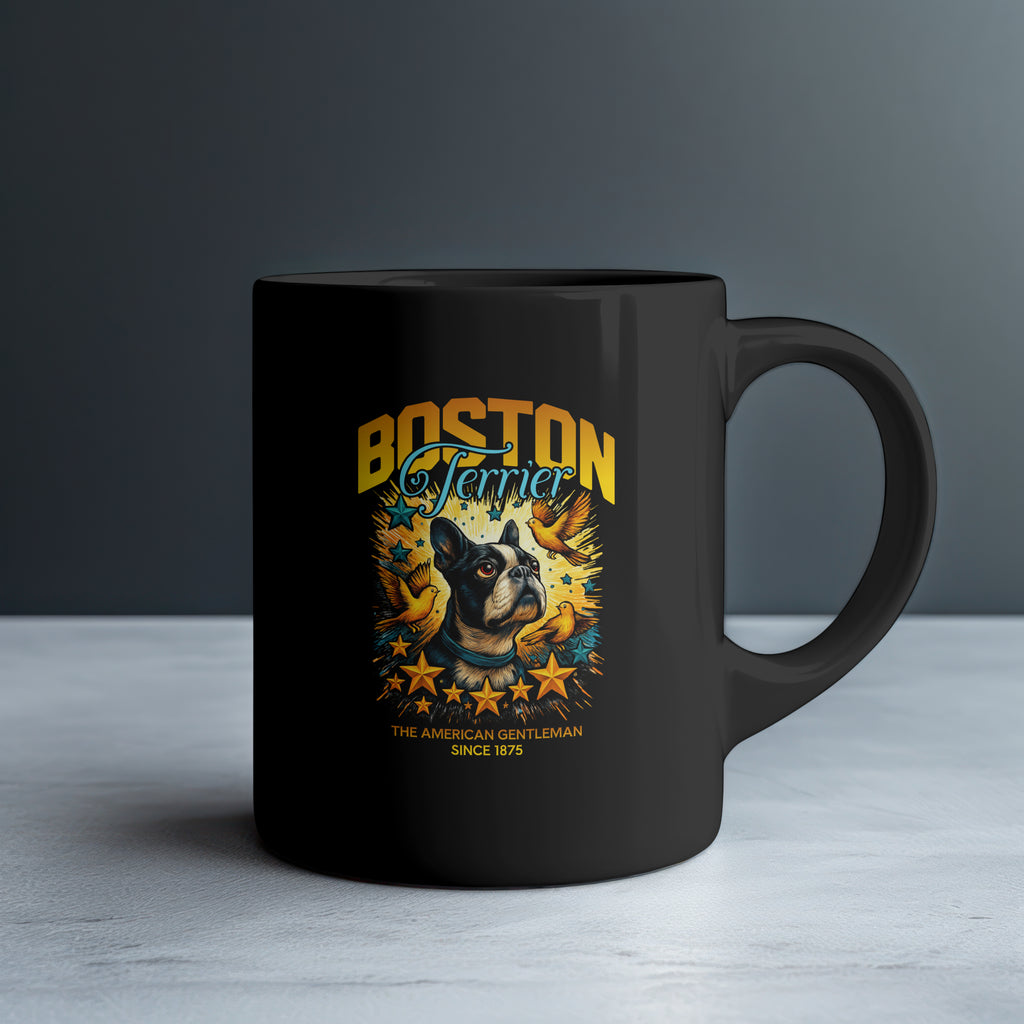 Stars and Birds Boston Terrier Since 1975 Black Glossy Mug