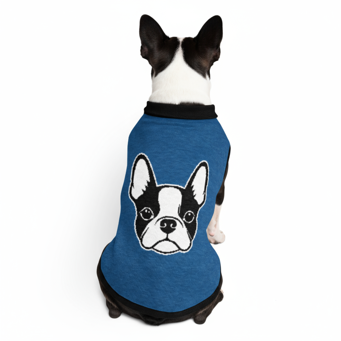 Bostie Face Knitted Dog Sweater - Yale Blue