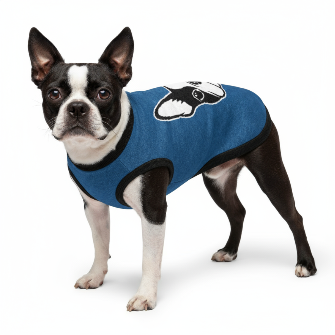 Bostie Face Knitted Dog Sweater - Yale Blue
