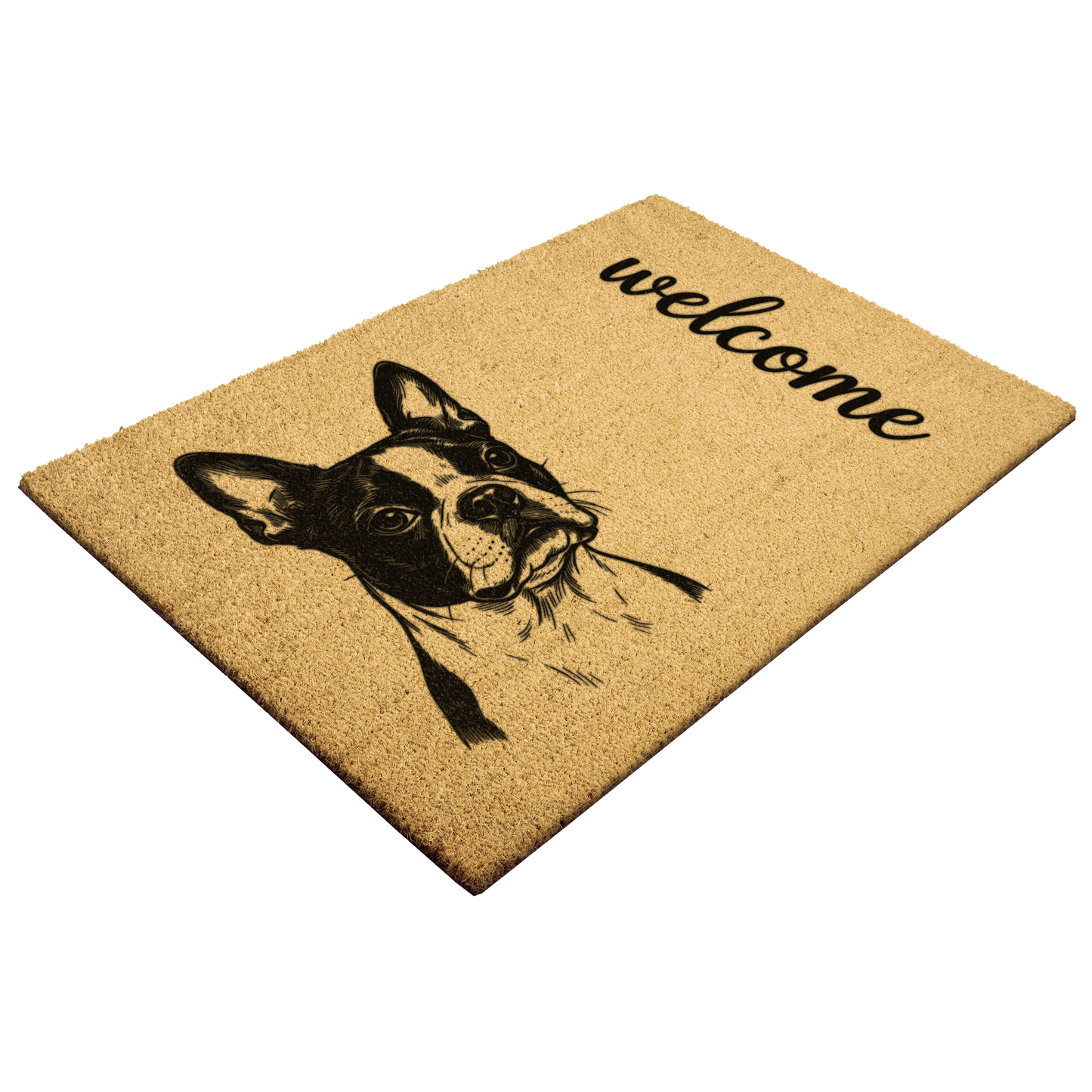Boston Terrier Welcome Coir Doormat – Cute & Durable Outdoor Entry Rug .