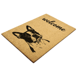Boston Terrier Welcome Coir Doormat – Cute & Durable Outdoor Entry Rug .