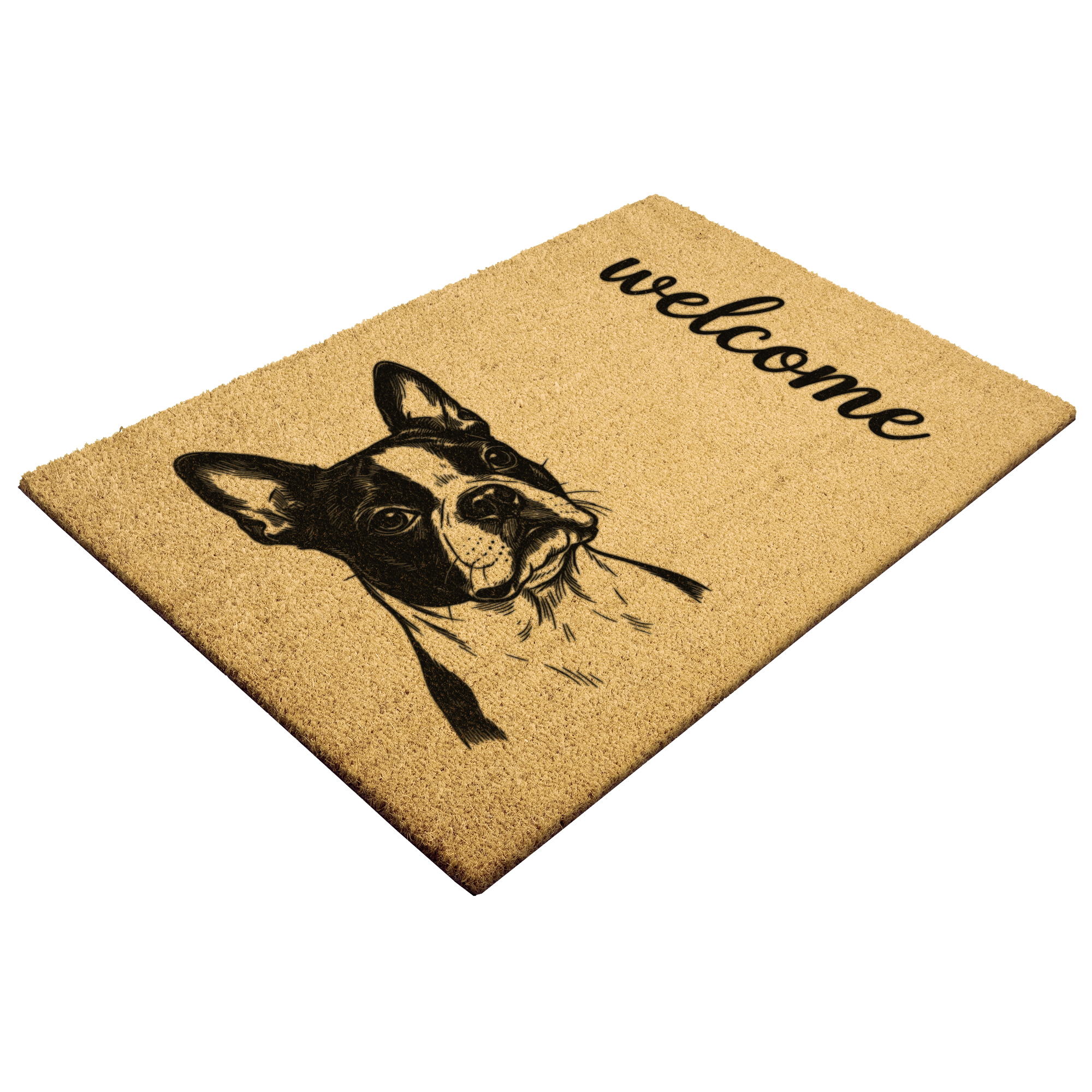 Boston Terrier Welcome Coir Doormat – Cute & Durable Outdoor Entry Rug .