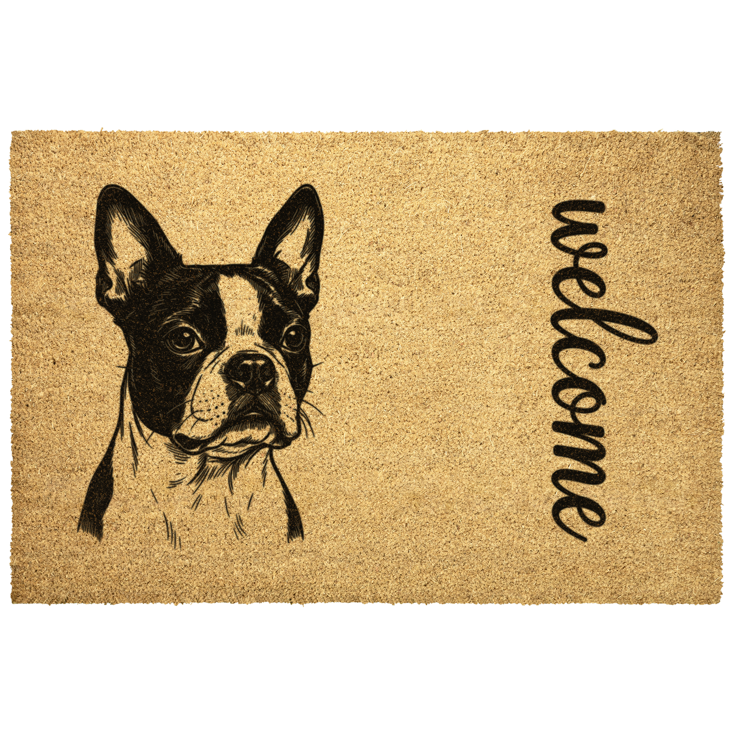 Boston Terrier Welcome Coir Doormat – Cute & Durable Outdoor Entry Rug .