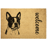 Boston Terrier Welcome Coir Doormat – Cute & Durable Outdoor Entry Rug .