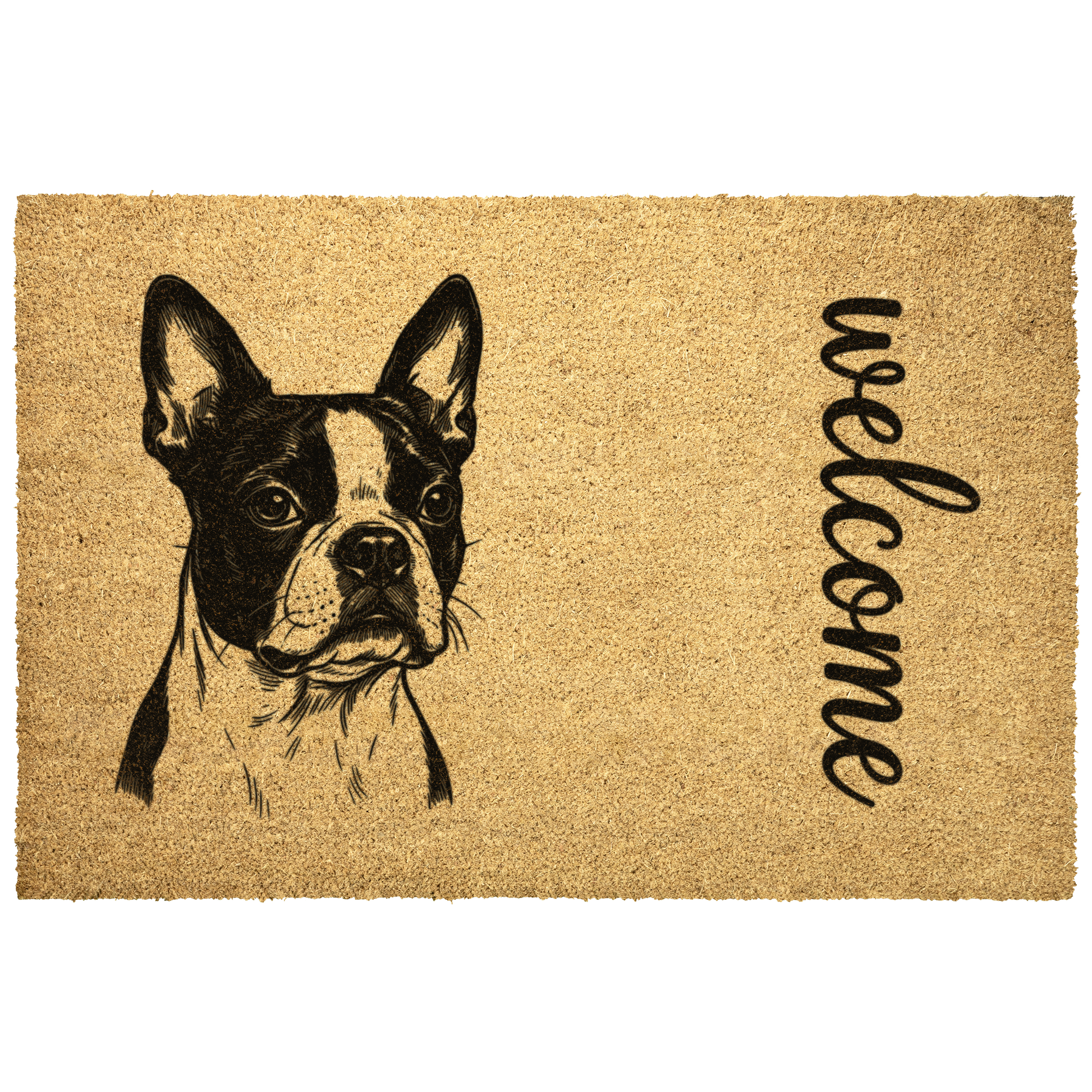 Boston Terrier Welcome Coir Doormat – Cute & Durable Outdoor Entry Rug .