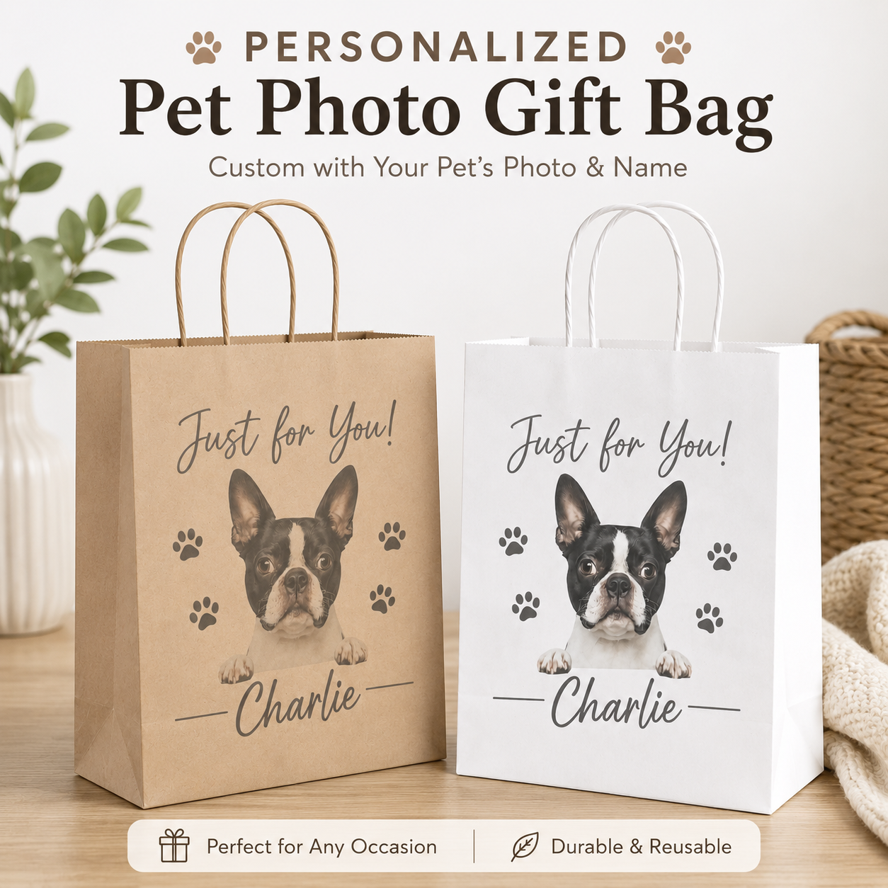Personalized Dog Photo Gift Bag | Custom Pet Photo Keepsake Gift Bag | Reusable Gift Bag | Dog Lover Gift
