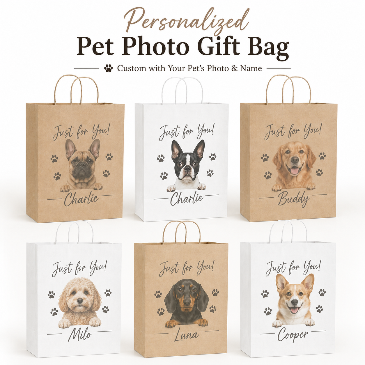Personalized Dog Photo Gift Bag | Custom Pet Photo Keepsake Gift Bag | Reusable Gift Bag | Dog Lover Gift