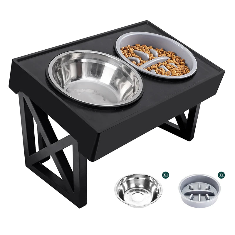 Adjustable Elevated Stainless Steel Plastic Slow Feeder Dog Bowl