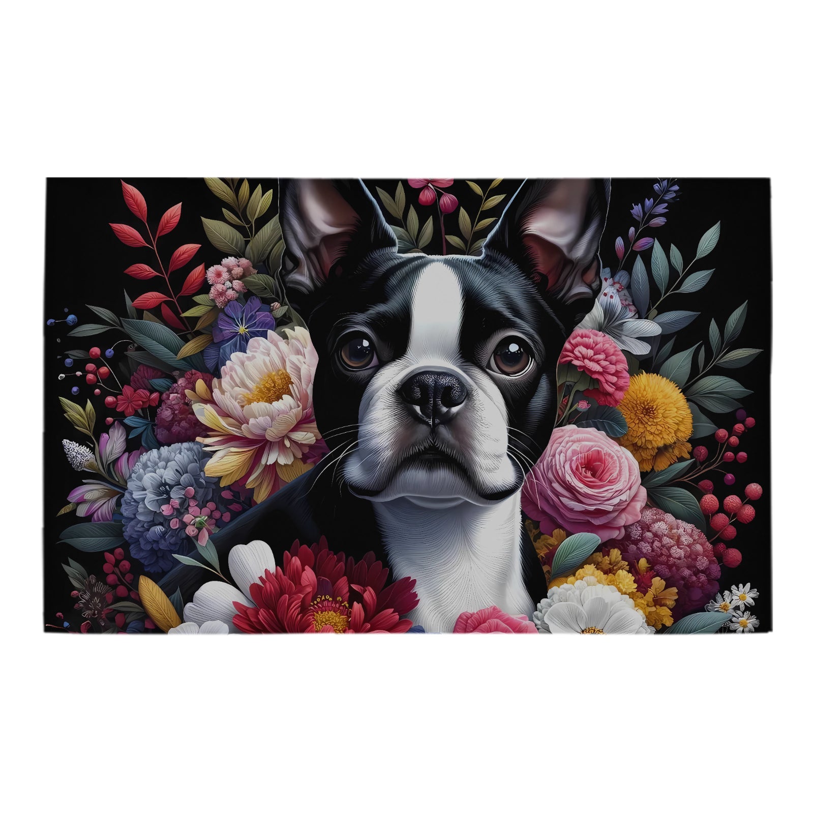 Floral Boston Terrier Dog Bath Rug 20''x 32''