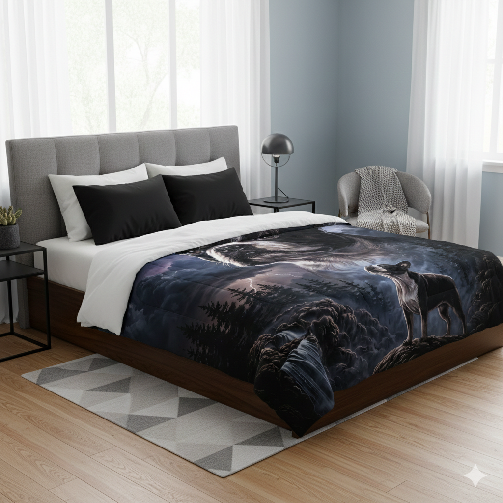Storm Guardian – Majestic Boston Terrier Night Art Comforter .