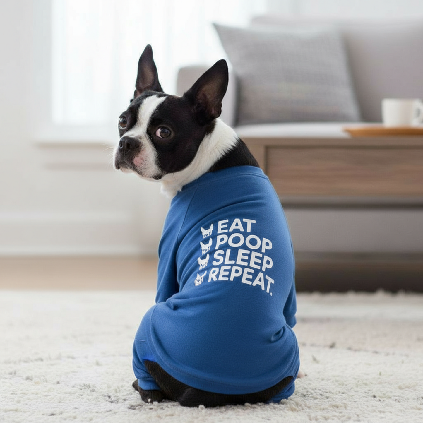 Eat Poop Sleep Repeat Dog Pajama Ultra-Soft and 4-Way Stretch - Blue