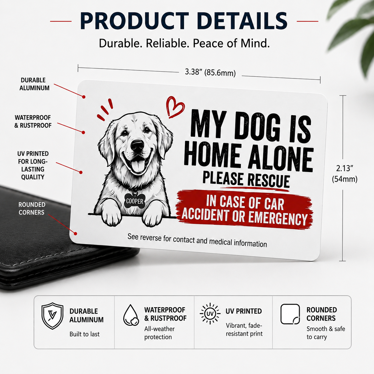 Personalized Dog Emergency Wallet Card | Custom Pet Medical Information Card