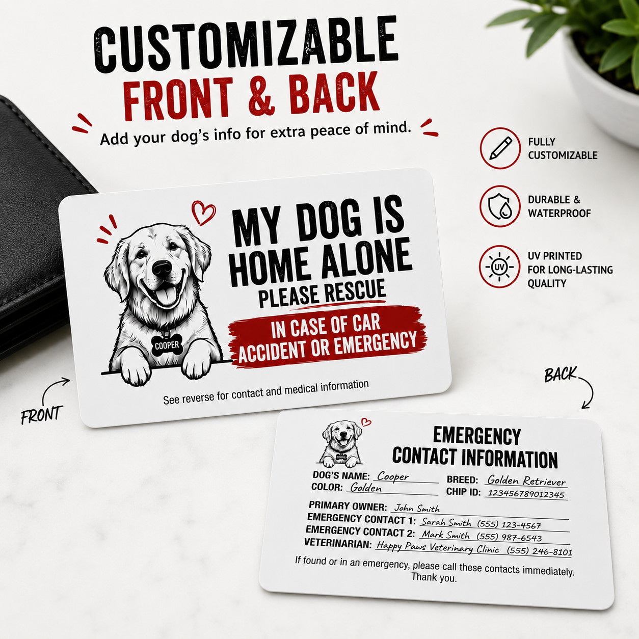 Personalized Dog Emergency Wallet Card | Custom Pet Medical Information Card