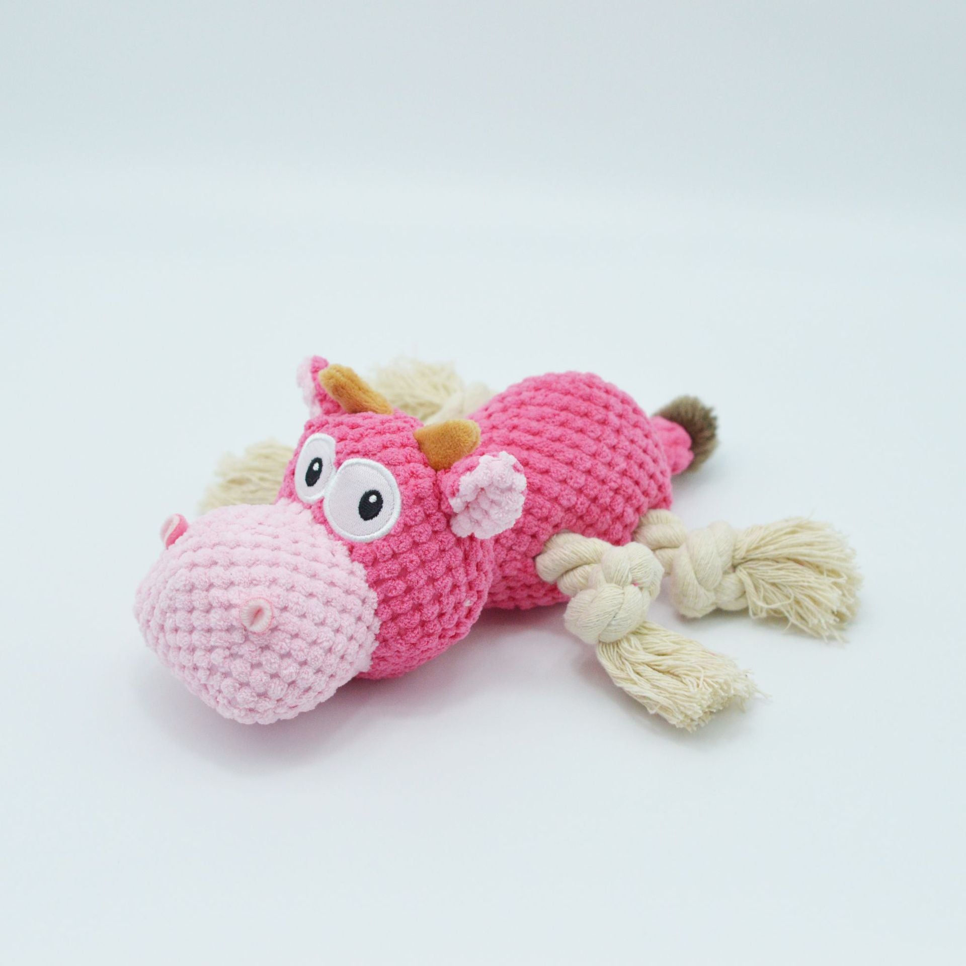 Cow Plush Dog Toy with Ropes and Creaking Sound