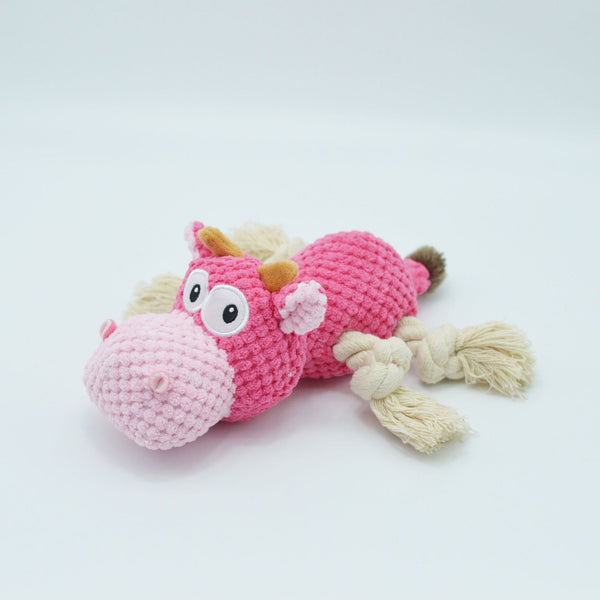 Cow Plush Dog Toy with Ropes and Creaking Sound