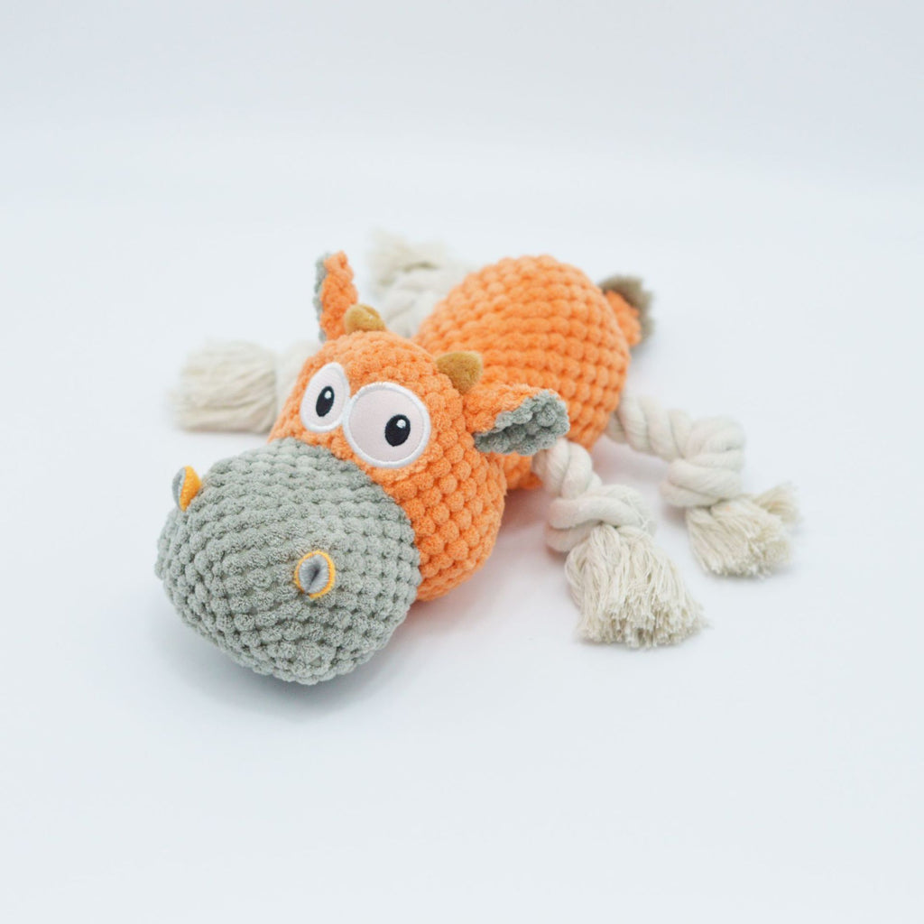 Cow Plush Dog Toy with Ropes and Creaking Sound