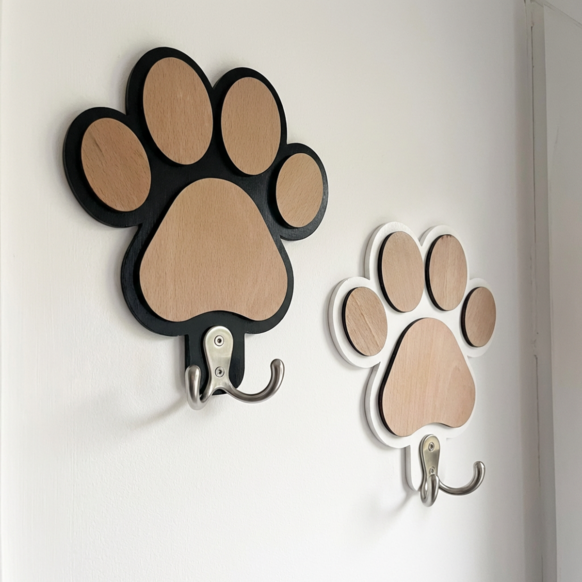 Paw Print Wooden Dog Leash Holder Wall Hook – Rustic Pet Collar & Coat Organizer, Paw Design Hanger Gift for Dog Lovers