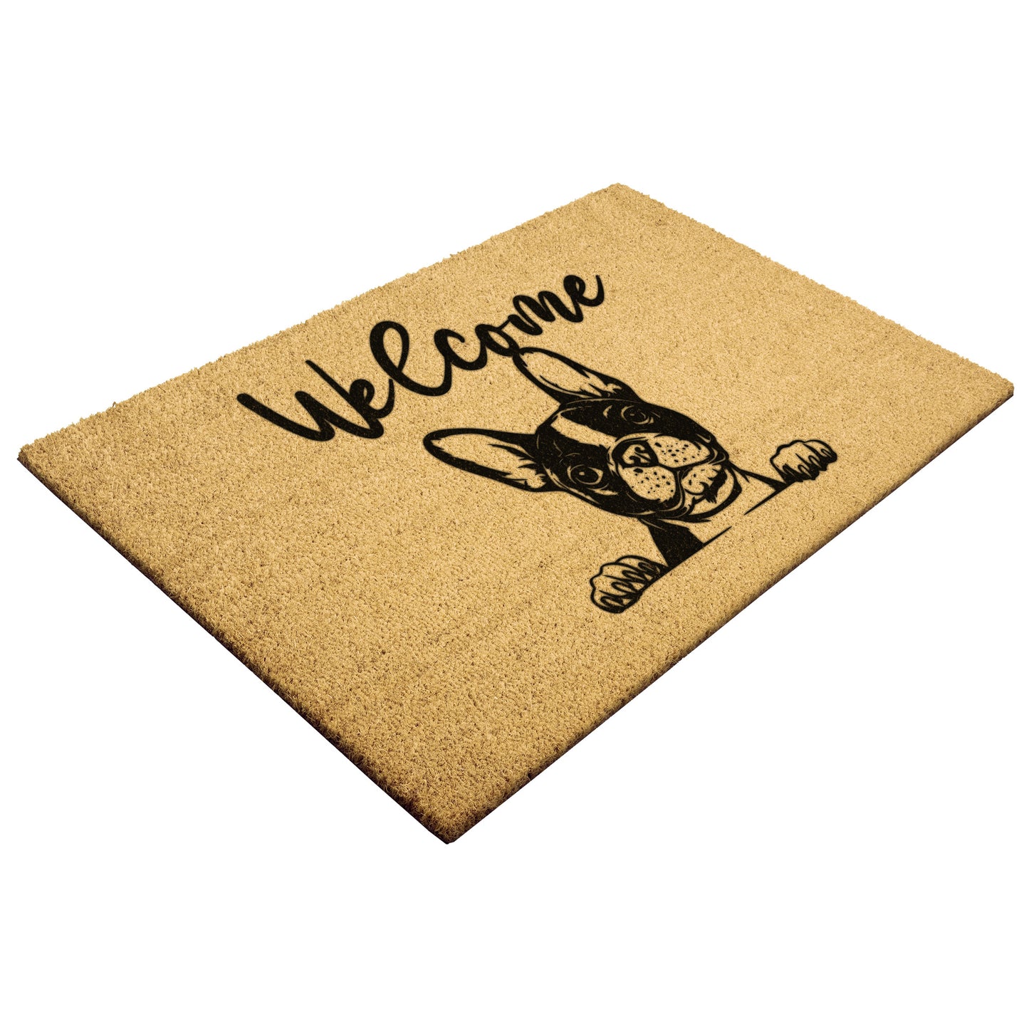 Peeking Boston Terrier Dog Welcome Outdoor Mat