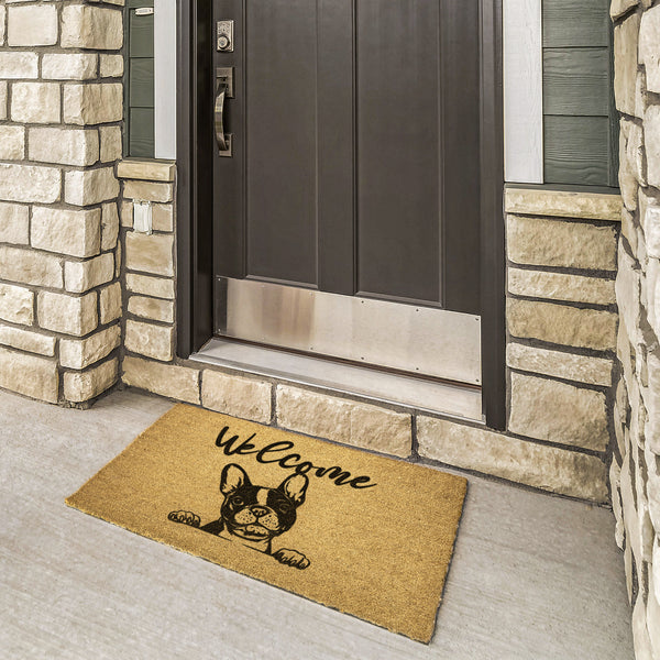 Peeking Boston Terrier Dog Welcome Outdoor Mat