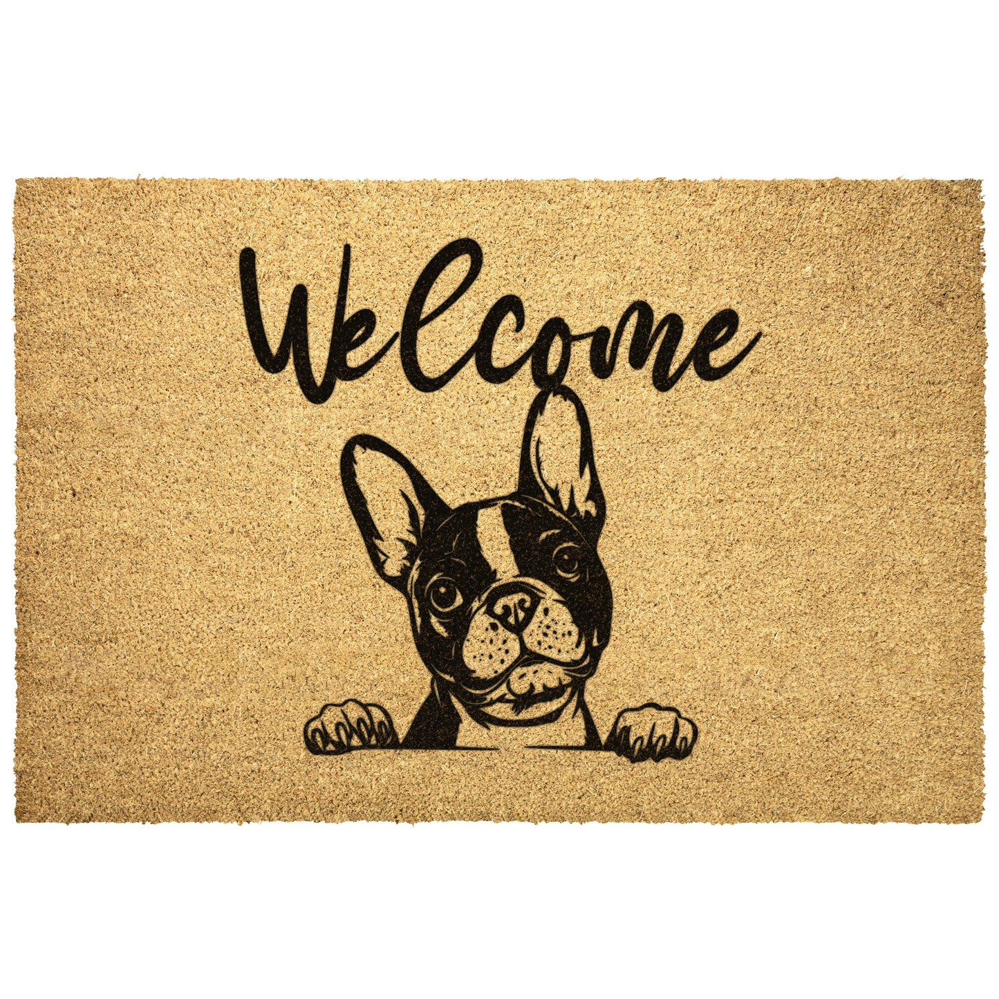 Peeking Boston Terrier Dog Welcome Outdoor Mat