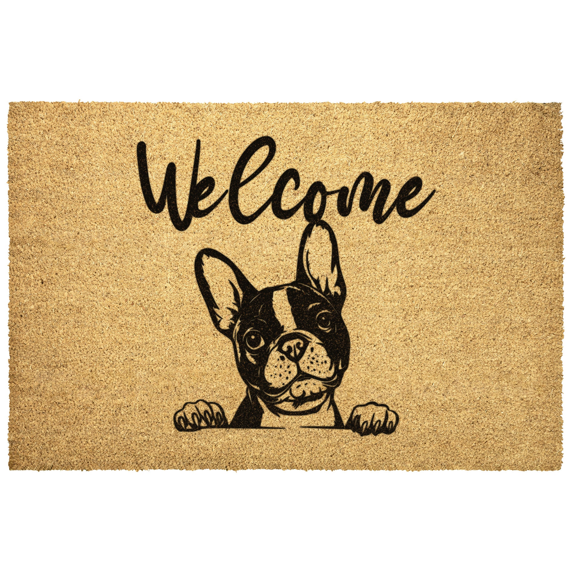 Peeking Boston Terrier Dog Welcome Outdoor Mat