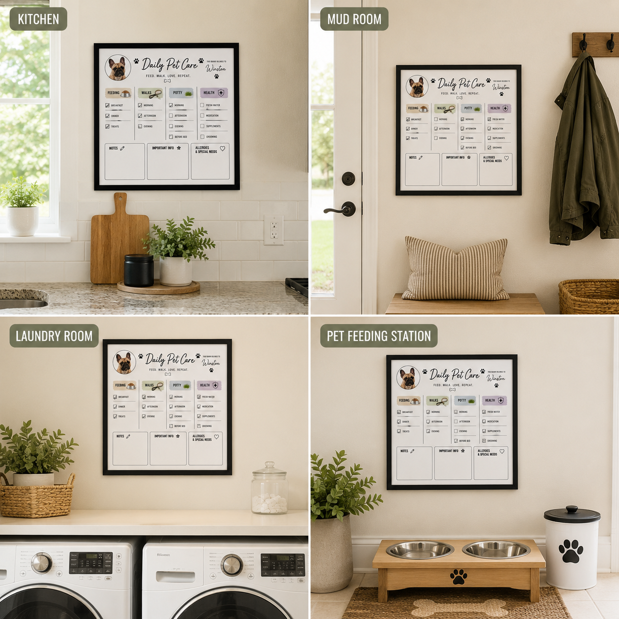 Personalized Pet Care Tracker Board | Dry Erase Dog Feeding & Walk Schedule | Custom Pet Routine Planner | Pet Care Organizer