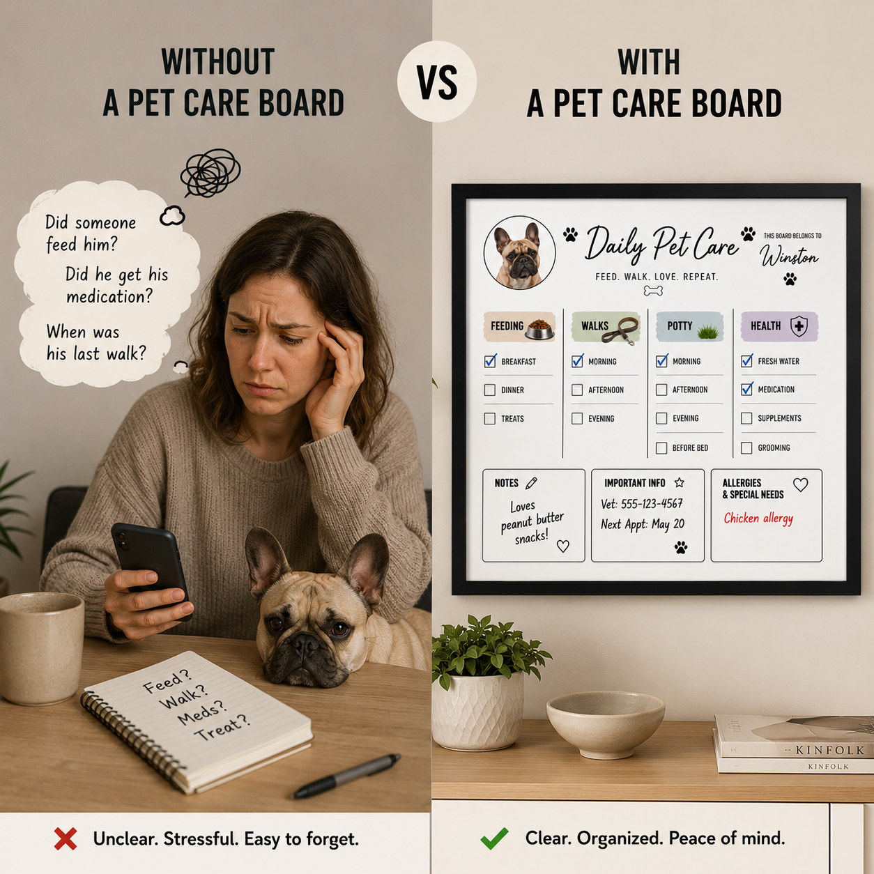 Personalized Pet Care Tracker Board | With VS Without