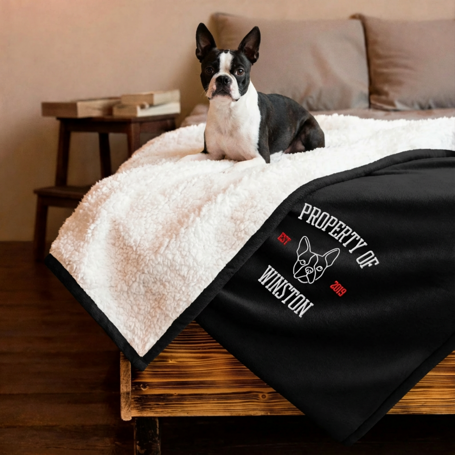Property Of My Dog Custom Embroidered Premium Sherpa Blanket . Black