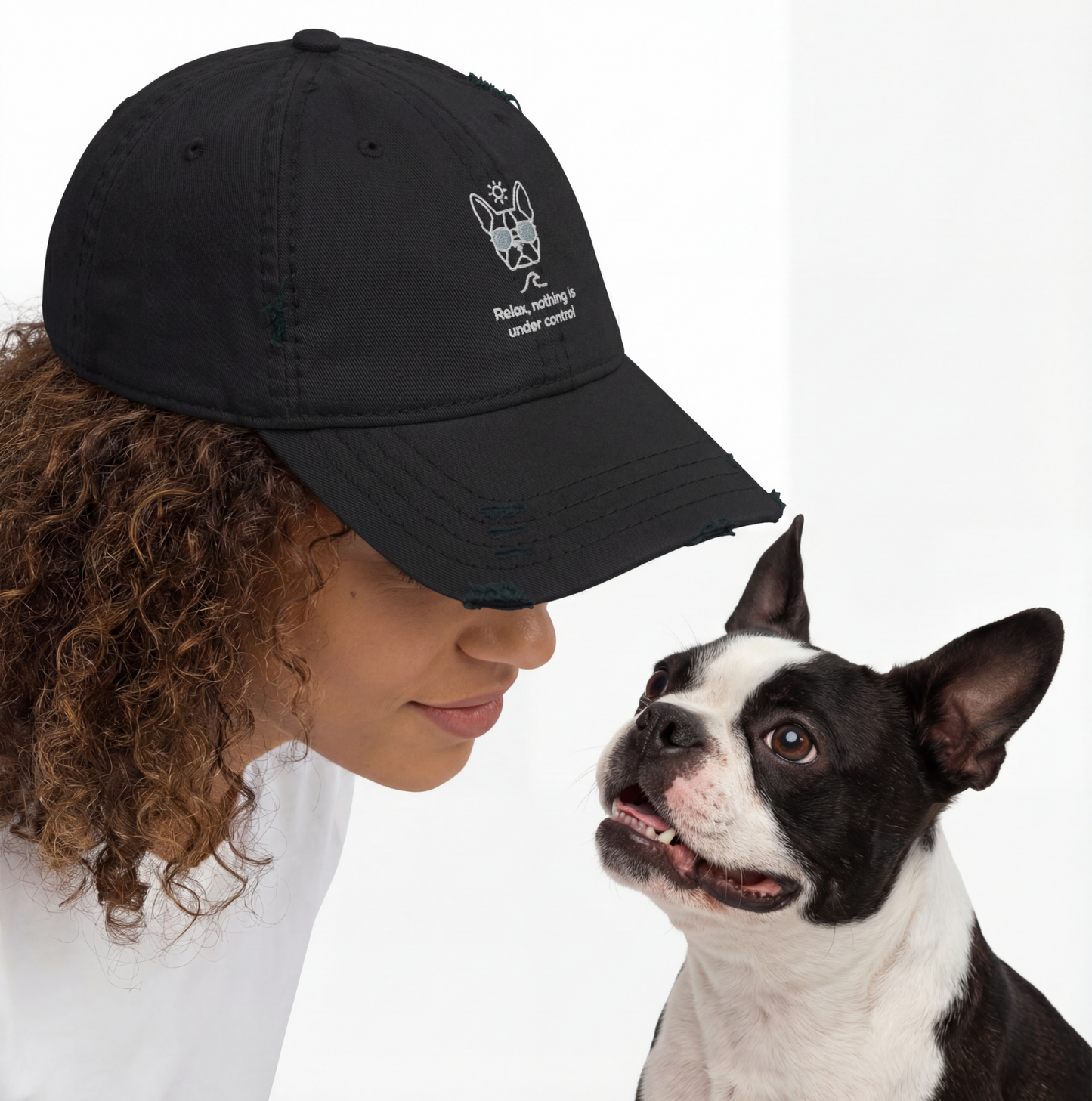 Relax, Nothing Is Under Control Boston Terrier Dog Distressed Dad Hat .
