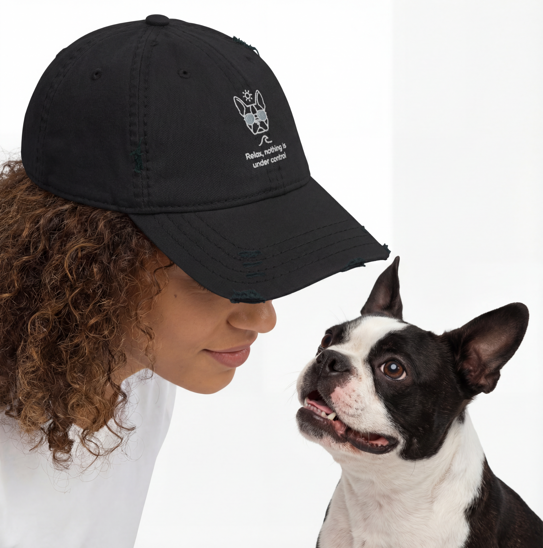 Relax, Nothing Is Under Control Boston Terrier Dog Distressed Dad Hat .