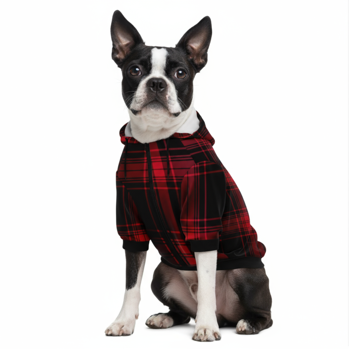 Fashion Dog Zip-Up Hoodie - Red Plaid