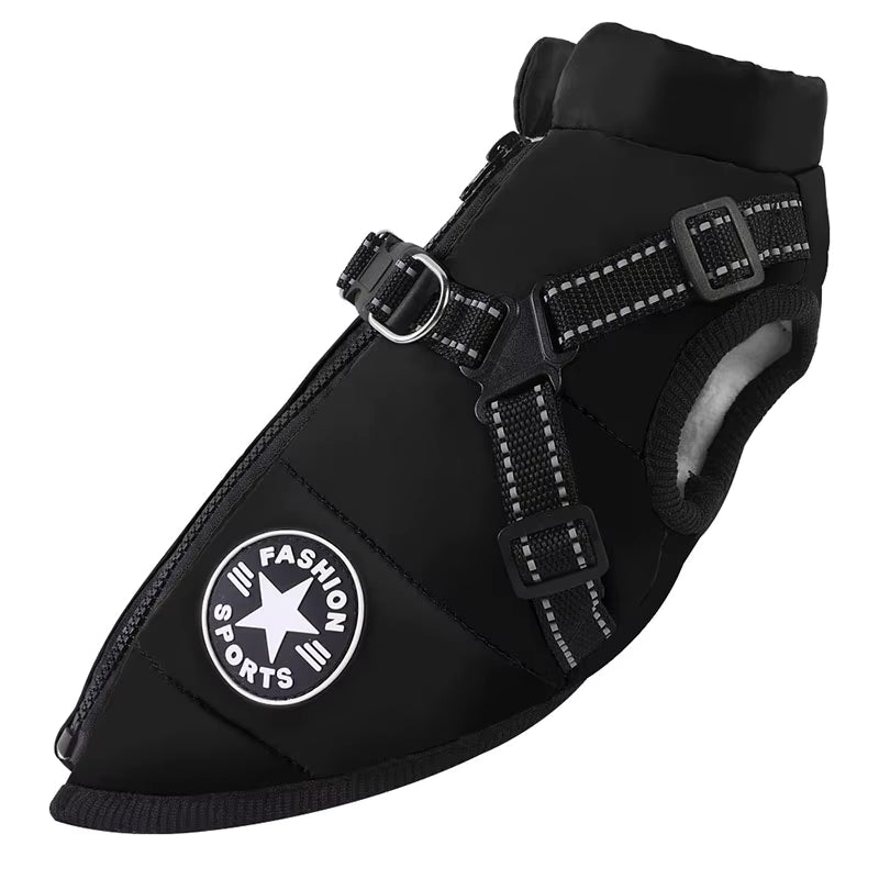 Winter Dog Coat with Harness Integrated . Black