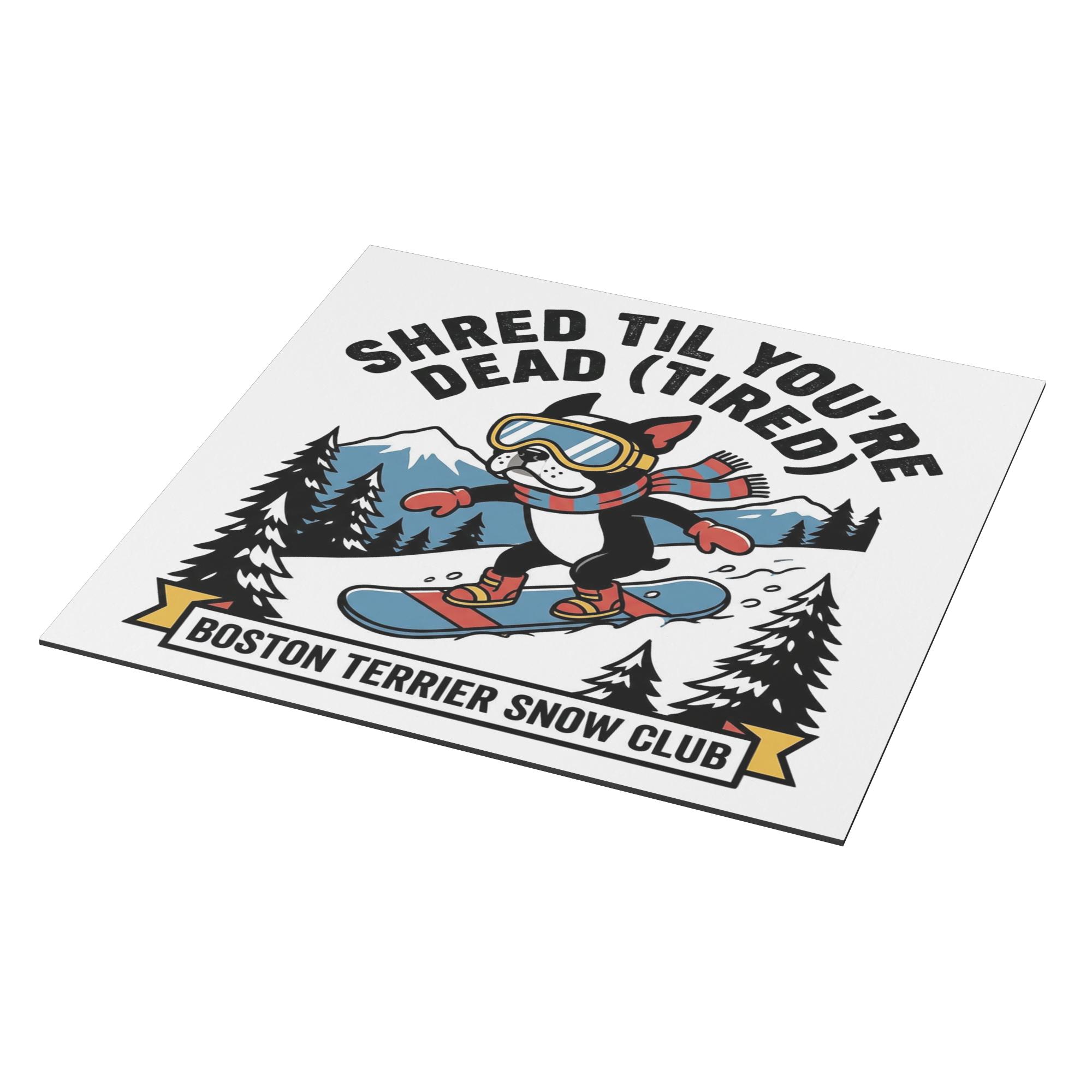 Shred Til You're dead (Tired) Boston Terrier Snow Club Magnets .