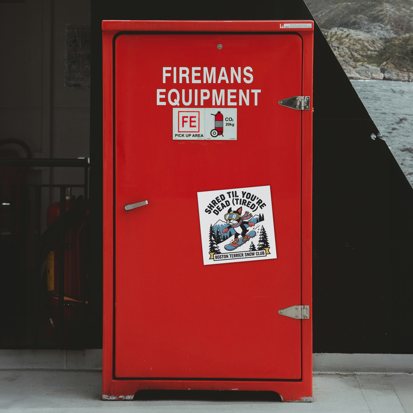 Shred Til You're dead (Tired) Boston Terrier Snow Club Magnets .