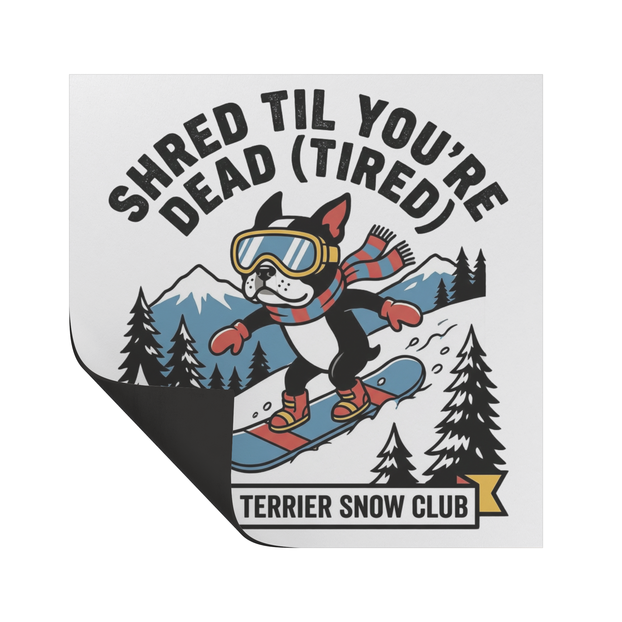 Shred Til You're dead (Tired) Boston Terrier Snow Club Magnets .