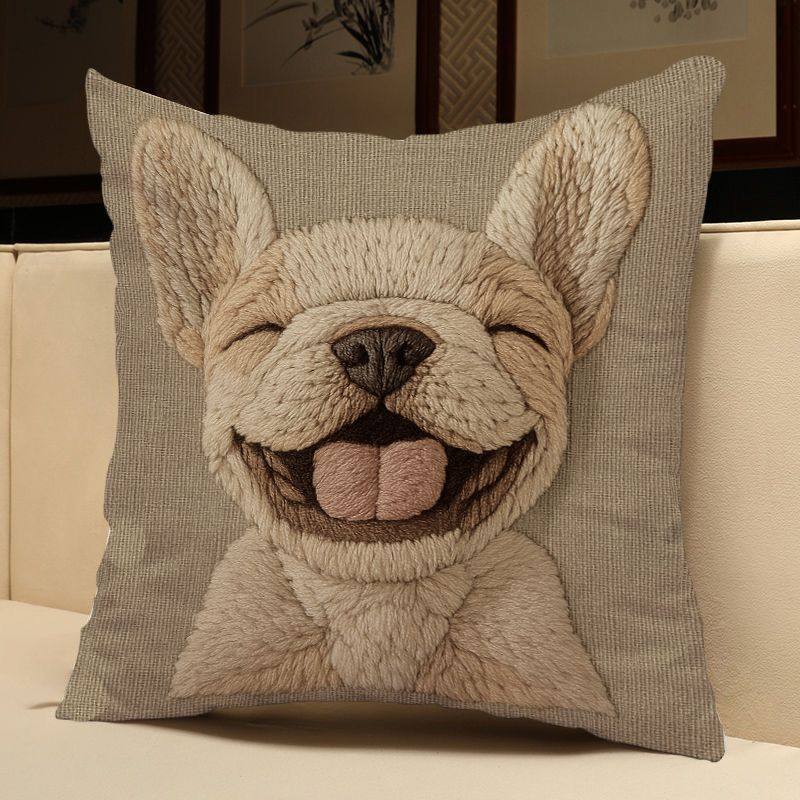 Smiling French Bulldog Pillow Cover – Cute Dog Lover Throw Pillow Case (18x18") .