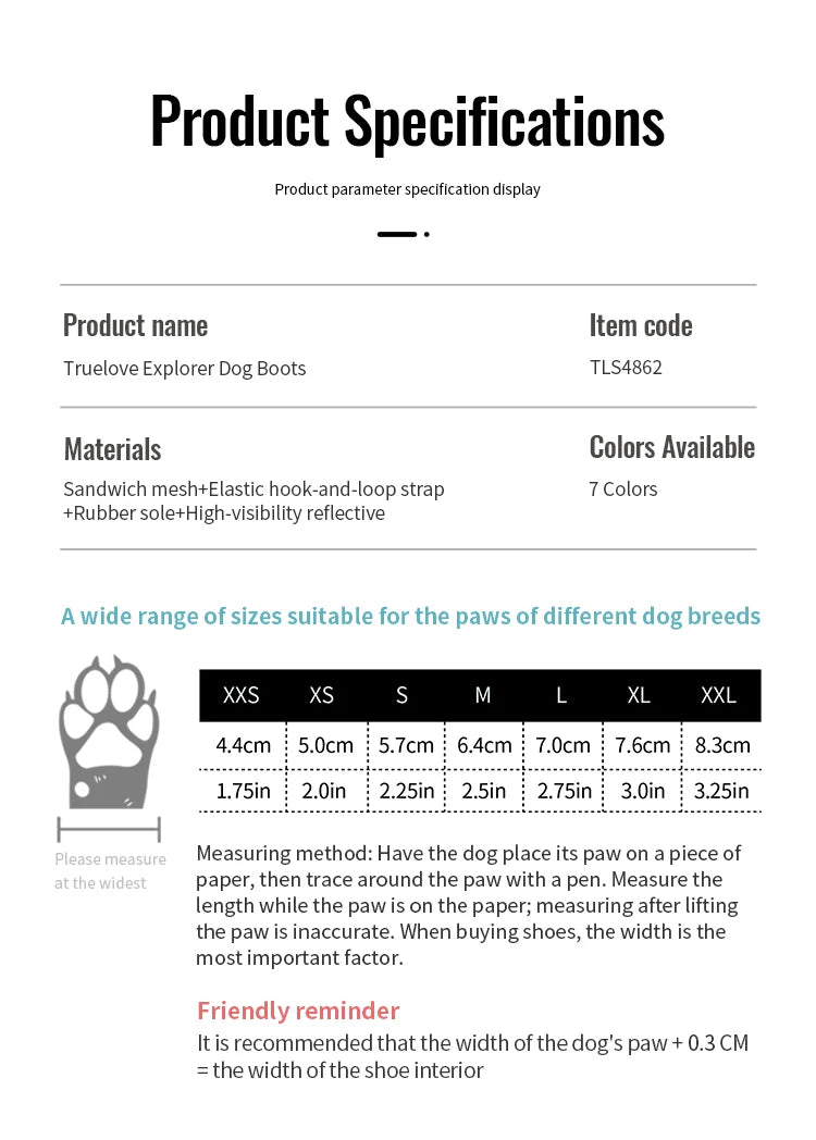 Truelove Explorer Pet Shoes Vibram Sole Reflective Durable Anti-slip Soft Mesh Nylon Comfortable Outdoor 2/4pcs TLS4862