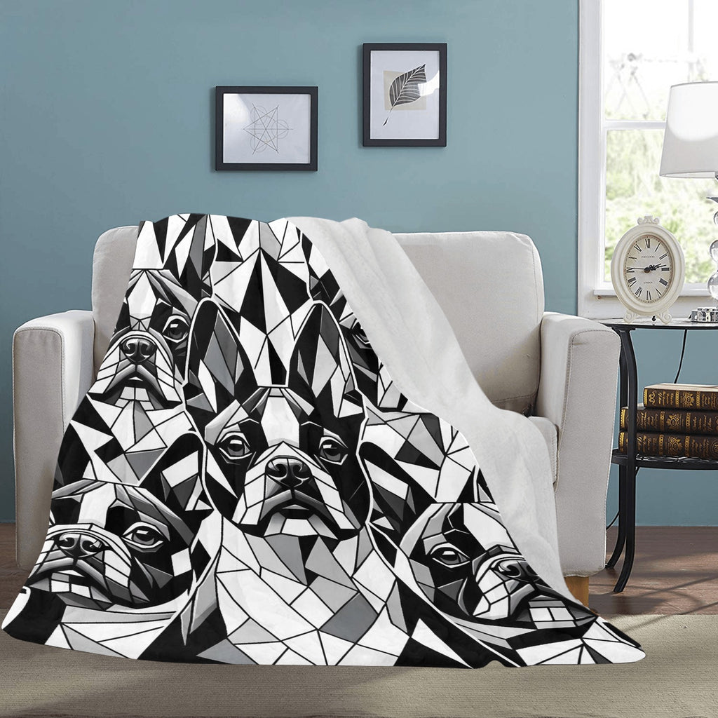 Black And White Origami Boston Terrier Dogs Ultra-Soft Micro Fleece Blanket