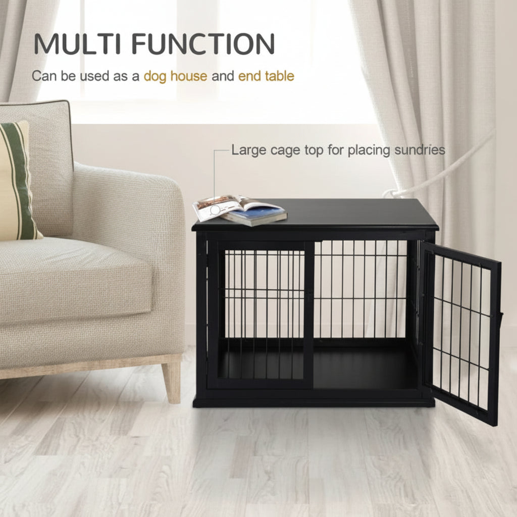 Dog Crate Furniture, 32 Inch Wide Small Medium Dog Cage, End Table With 2 Doors, Puppy Kennel, Black .