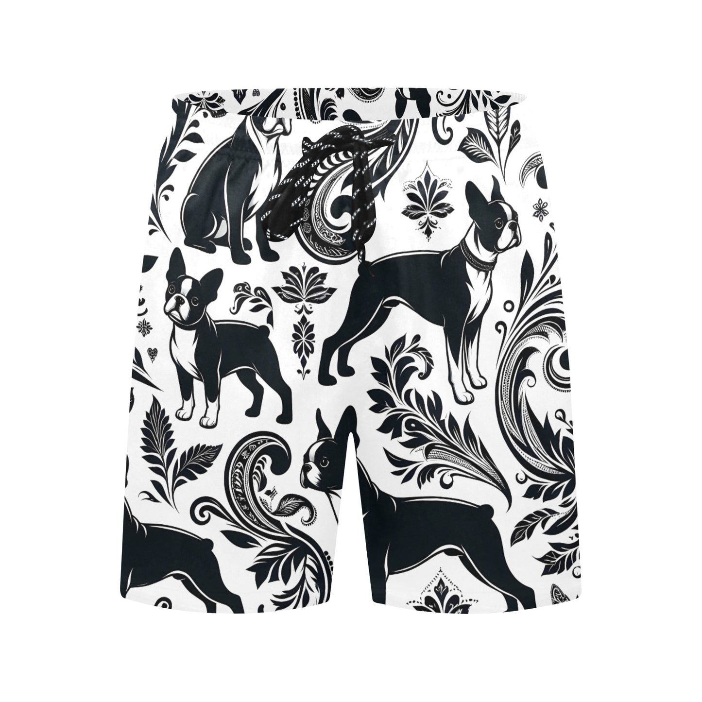 Paisley Boston Terrier Dogs Men's Mid-Length Beach Shorts