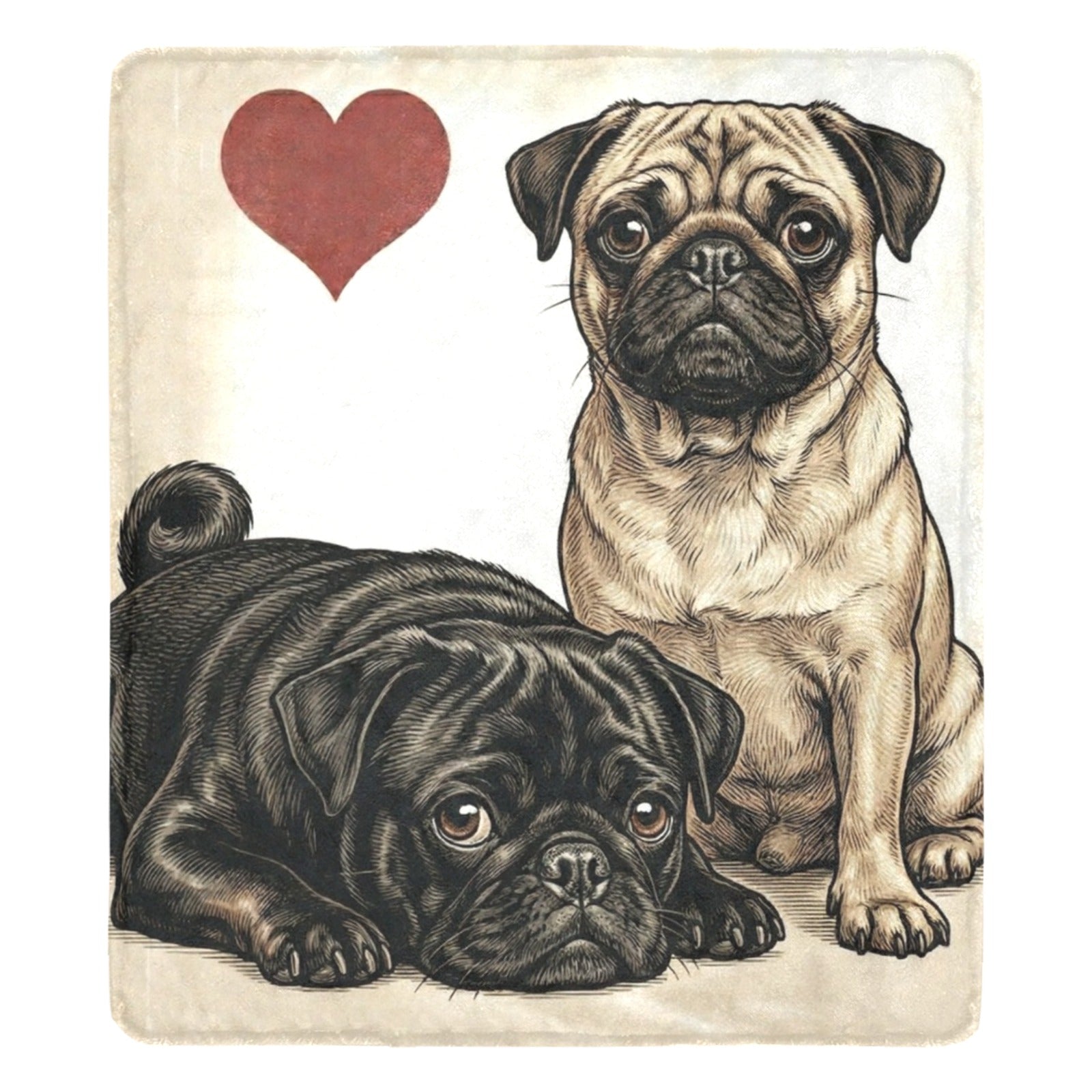Two Pugs Love Portrait Ultra-Soft Micro Fleece Blanket .