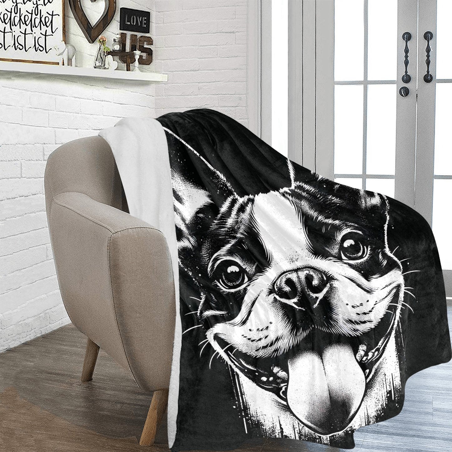 Grungy Boston Terrier Tongue Out Ultra-Soft Micro Fleece Blanket