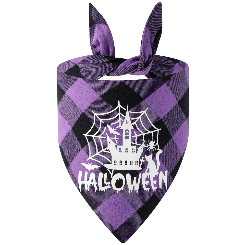Halloween Luminous Dog Bandana Purple Plaid