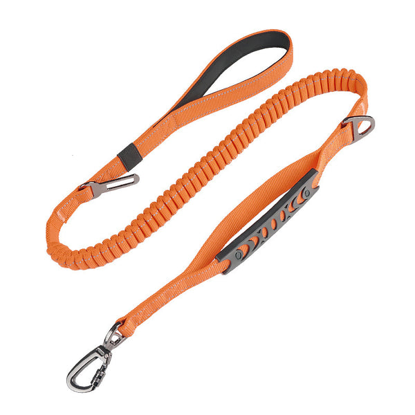 Reflective Dog Leash With Elastic Bungee Buffer And Seat Belt Buckle Clip