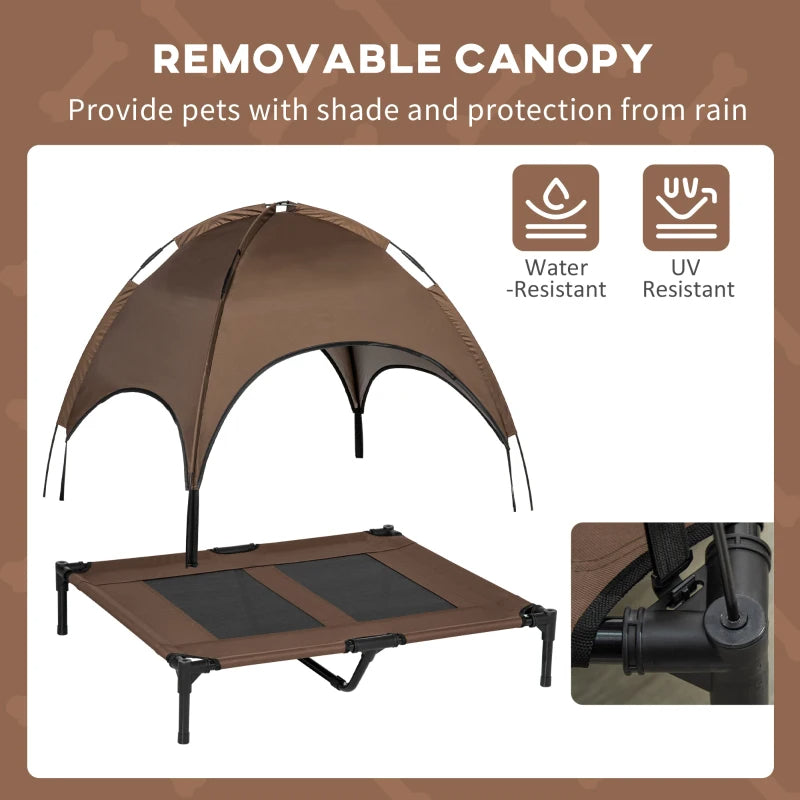 Portable Elevated Dog Bed with Sun Shade Canopy – Outdoor Cooling Pet Cot (36") - Coffee .