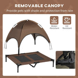 Portable Elevated Dog Bed with Sun Shade Canopy – Outdoor Cooling Pet Cot (36") - Coffee .